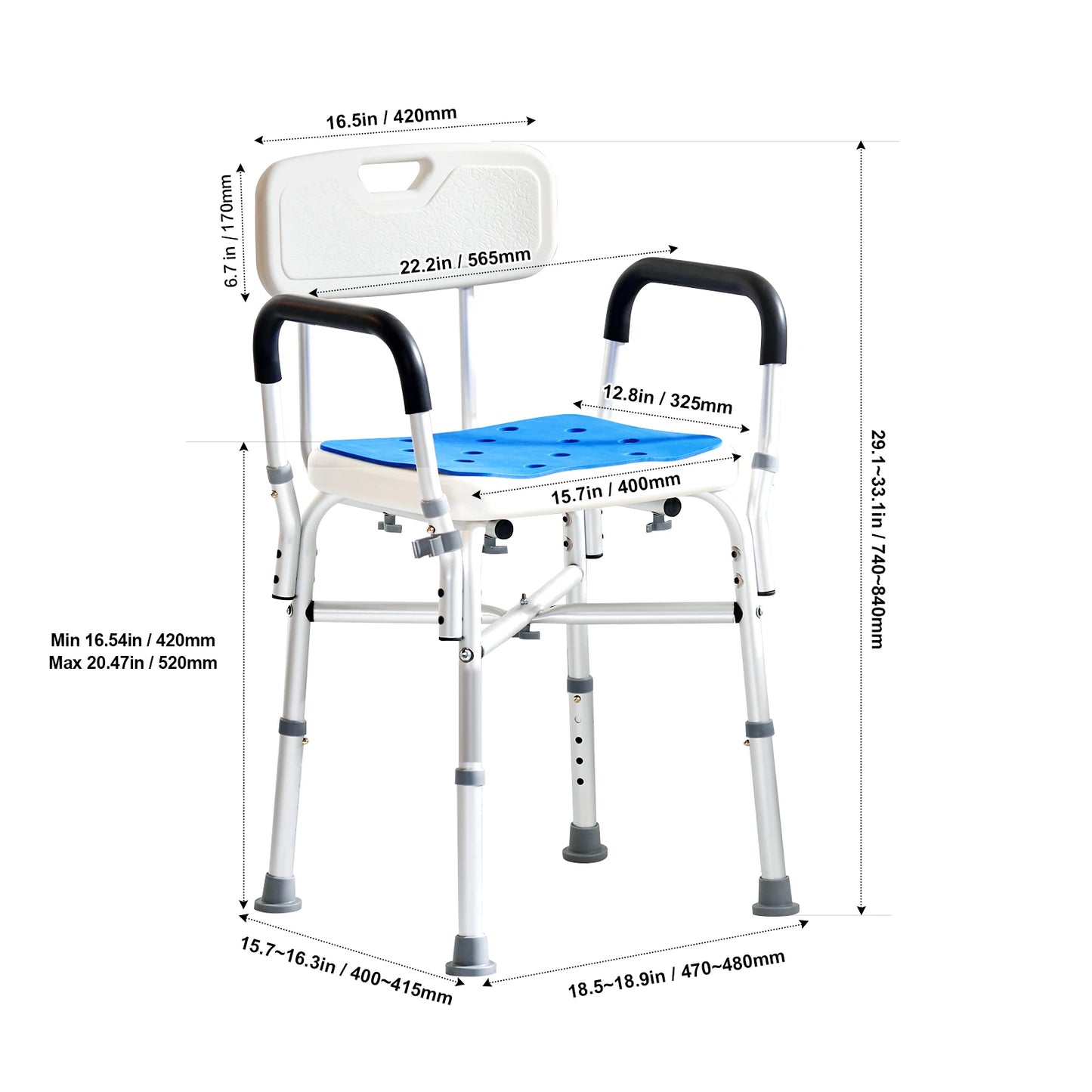 Shower Chair Adjustable Height Bench Bath Chair for Elderly Disabled Shower Chair supports 400/350lb