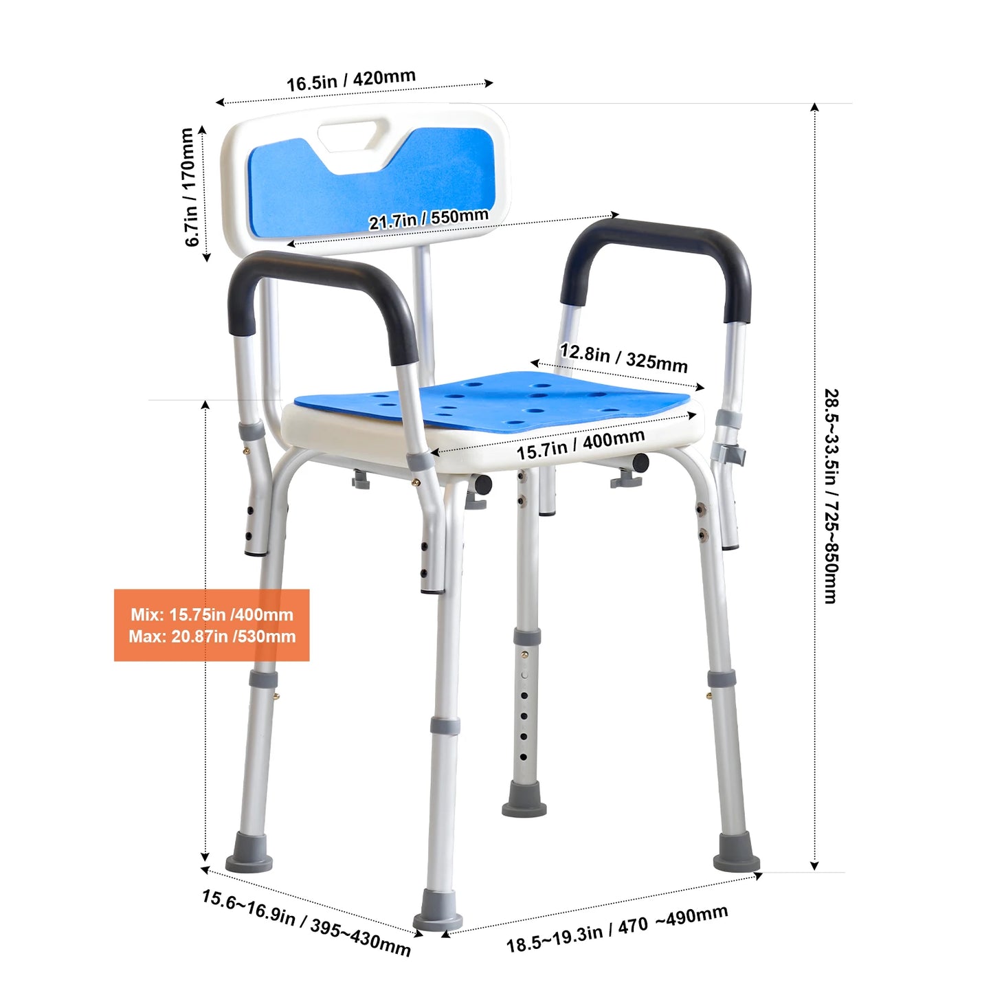 Shower Chair Adjustable Height Bench Bath Chair for Elderly Disabled Shower Chair supports 400/350lb