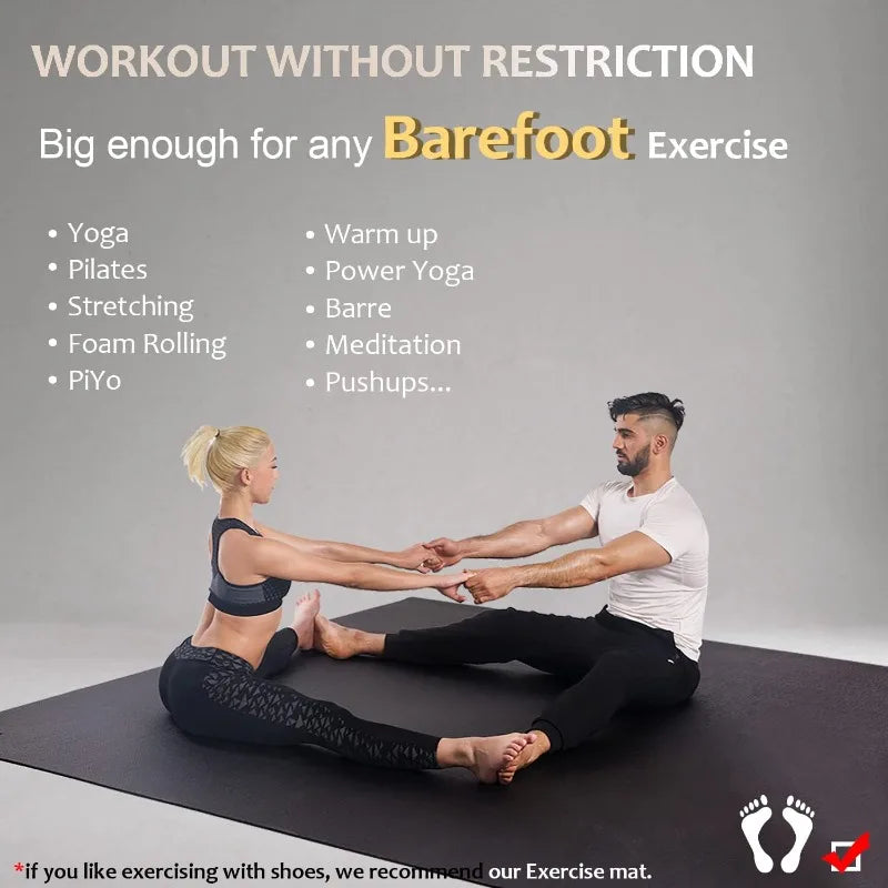 Large Yoga Mat 12'x6'/10'x6'/6'x8'(7mm), Extra Thick Workout Mats for Home Gym Flooring