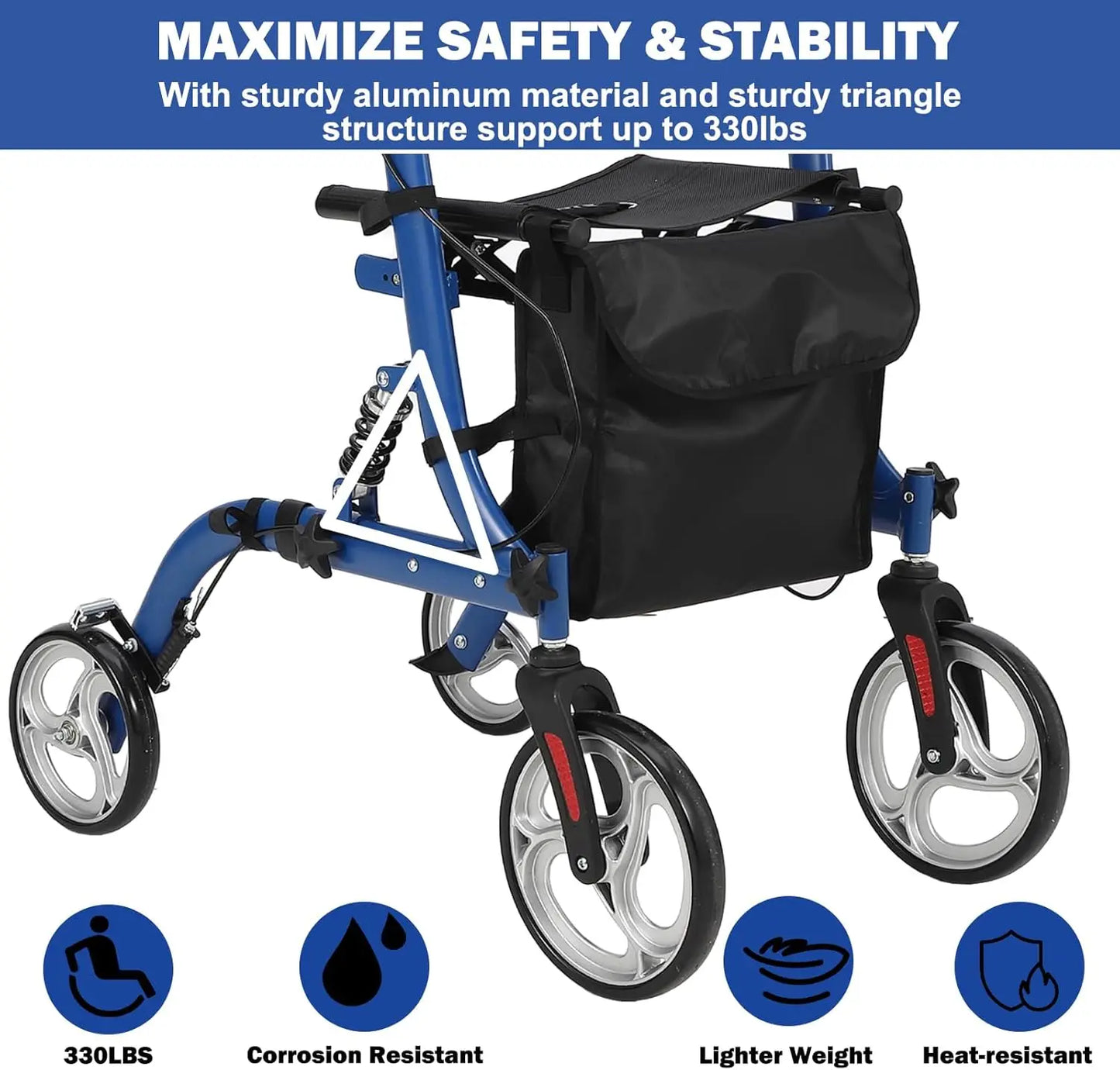 2-in-1 Folding Walker & Wheelchair for Seniors, 300lbs Capacity Rollator with All-Terrain Wheels, Shock Absorption, Dual Brake S