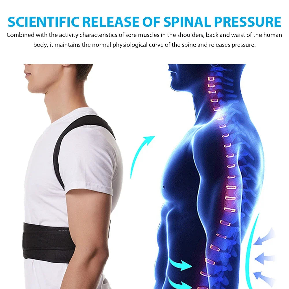Back Brace Posture Corrector Belt and Lumbar Support, Adjustable Shoulder Posture Support for Improve Scoliosis