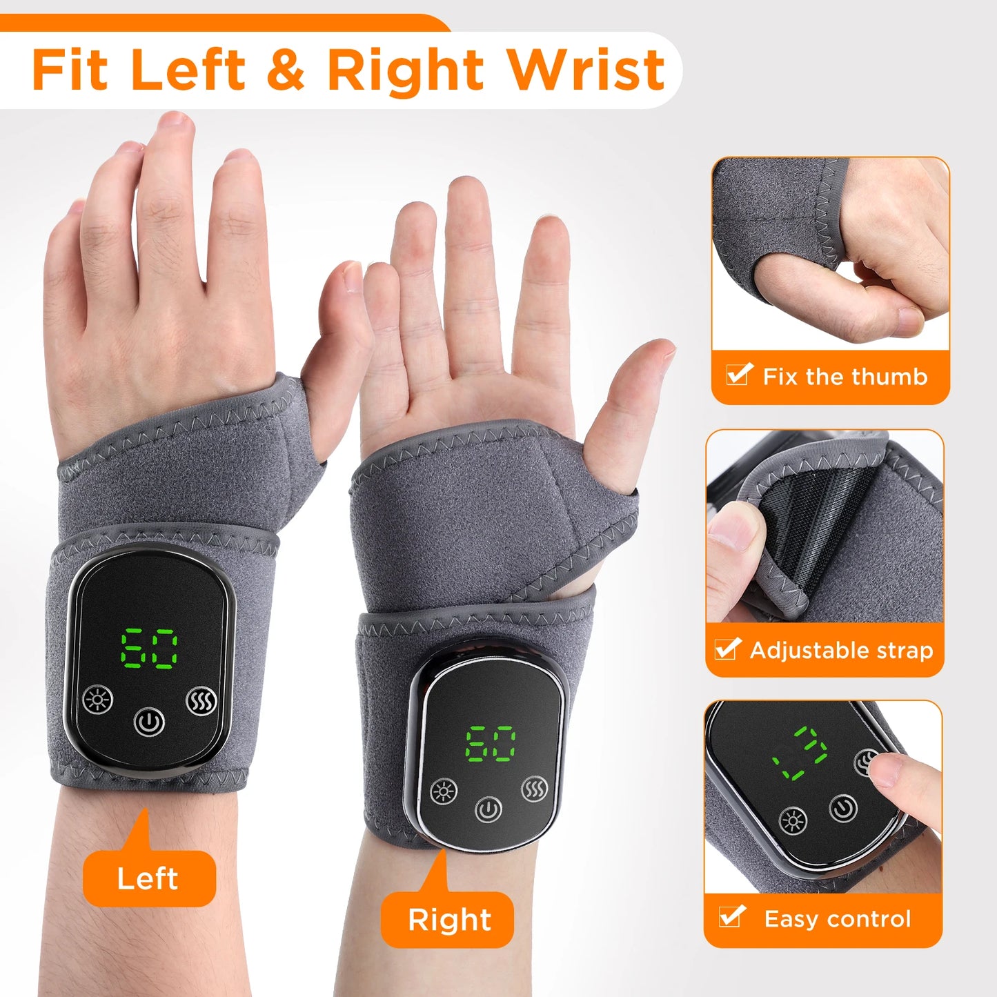 Electric Wrist Brace with Adjustable Hot Compress Vibration Massage