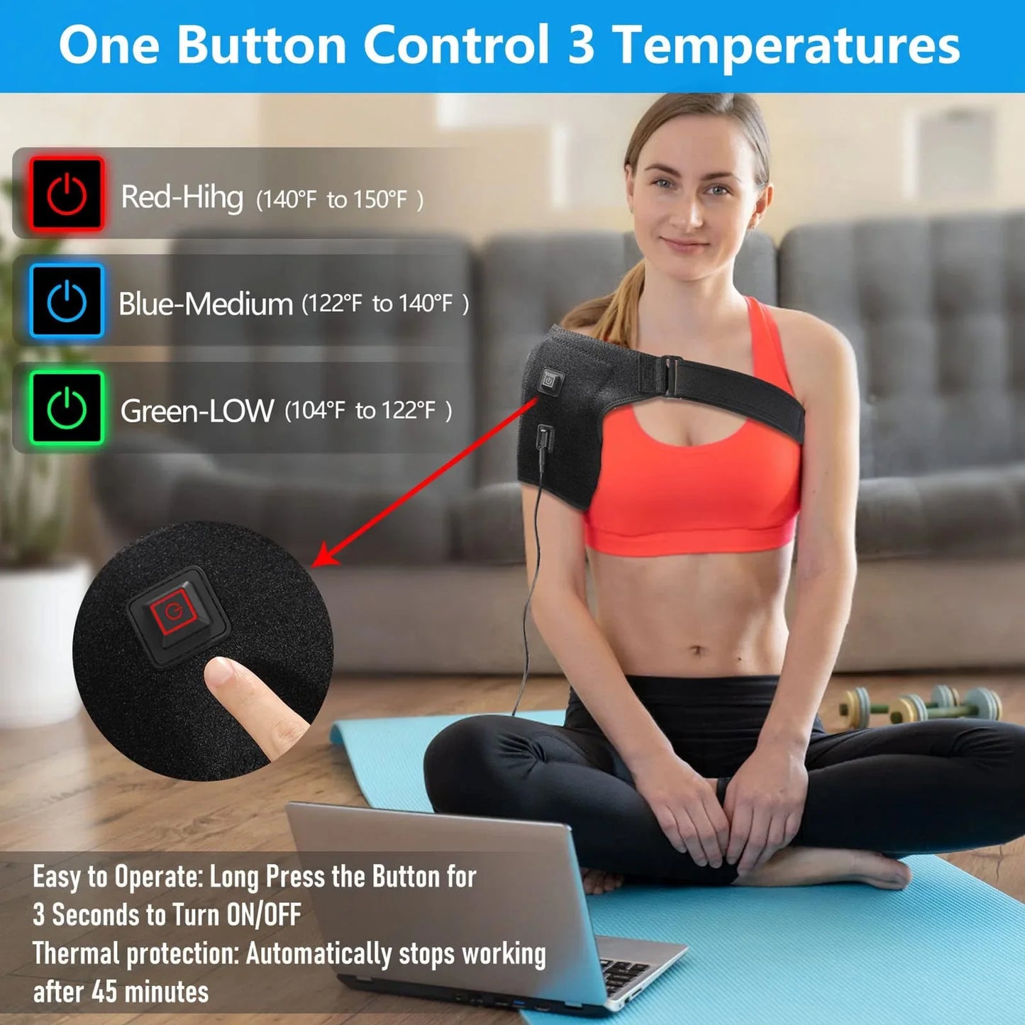 USB Heated Shoulder Brace Rotator Cuff Support Pain Relief Adjustable Left/Right