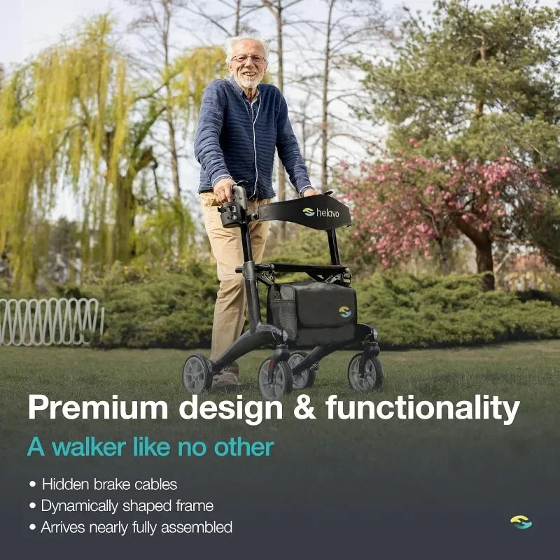 Wheel Rollator Walker for Seniors - Lightweight (12.3 lbs), 25.2" Width, 300 lbs Capacity, 8" Wheels, Foldable