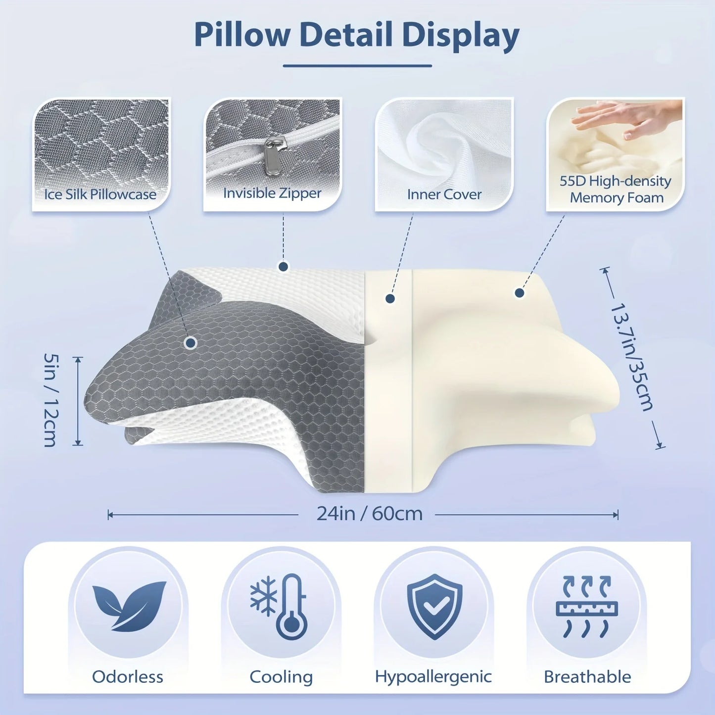 Cervical Memory Foam Pillow Pillows For Neck Shoulder Pain. Ergonomic Orthopedic Sleeping