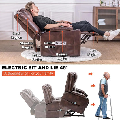Power Lift Recliner, Lift Chair with Heat and Massage, Pu Recliner chair with Cup Holder