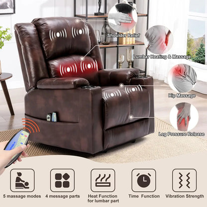 Power Lift Recliner, Lift Chair with Heat and Massage, Pu Recliner chair with Cup Holder
