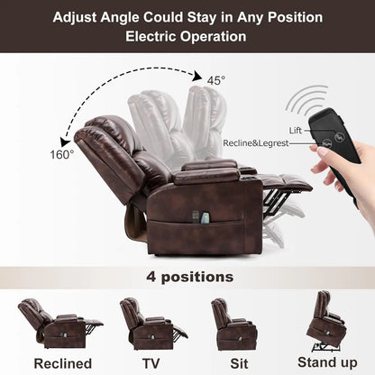 Power Lift Recliner, Lift Chair with Heat and Massage, Pu Recliner chair with Cup Holder