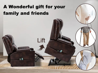 Power Lift Recliner, Lift Chair with Heat and Massage, Pu Recliner chair with Cup Holder