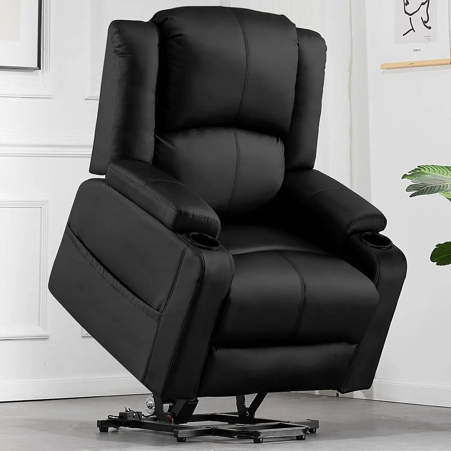 Power Lift Recliner, Lift Chair with Heat and Massage, Pu Recliner chair with Cup Holder