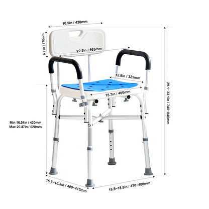 Shower Chair Adjustable Height Bench Bath Chair for Elderly Disabled Shower Chair supports 400/350lb