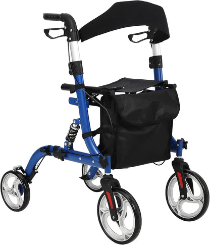 2-in-1 Folding Walker & Wheelchair for Seniors, 300lbs Capacity Rollator with All-Terrain Wheels, Shock Absorption, Dual Brake S