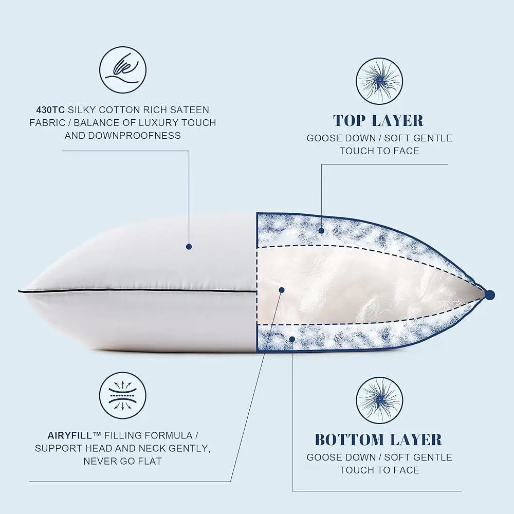 Goose Feather Down Pillows King Size Set of 2 Luxury Hotel Collection