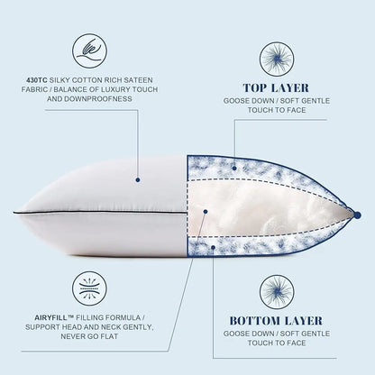 Goose Feather Down Pillows King Size Set of 2 Luxury Hotel Collection