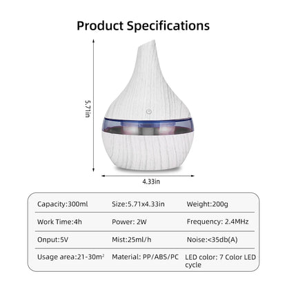 300ml USB Essential Oil Diffusers Ultrasonic Air Humidifier