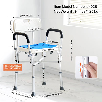 Shower Chair Adjustable Height Bench Bath Chair for Elderly Disabled Shower Chair supports 400/350lb