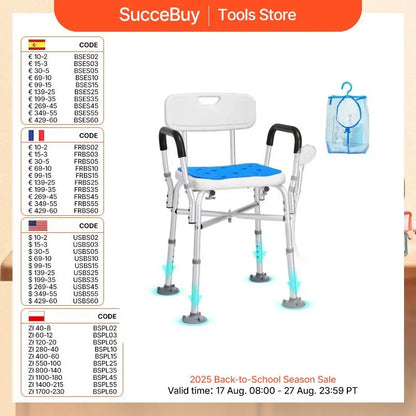 Shower Chair Adjustable Height Bench Bath Chair for Elderly Disabled Shower Chair supports 400/350lb