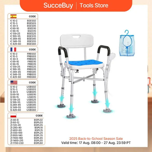 Shower Chair Adjustable Height Bench Bath Chair for Elderly Disabled Shower Chair supports 400/350lb