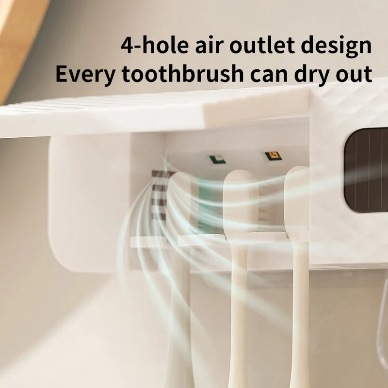 toothbrush rack wall mounted 3-slot toothbrush intelligent drying rack,