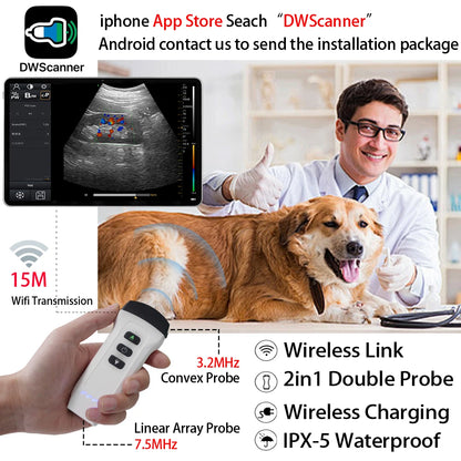 Wireless Color Doppler -Ultrasound Scanner 2in1 Convex & Linear Probe for animal or Human