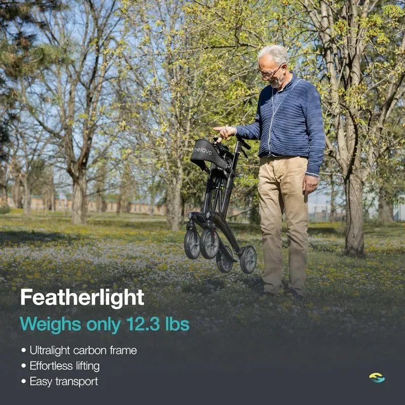 Wheel Rollator Walker for Seniors - Lightweight (12.3 lbs), 25.2" Width, 300 lbs Capacity, 8" Wheels, Foldable