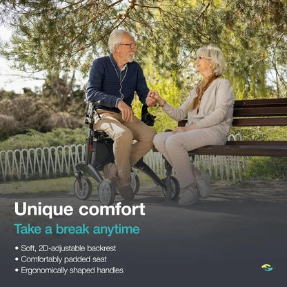 Wheel Rollator Walker for Seniors - Lightweight (12.3 lbs), 25.2" Width, 300 lbs Capacity, 8" Wheels, Foldable