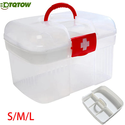 1PCS 2-Tier Medicine Organizer Box with Locking Lid – Portable First Aid Kit