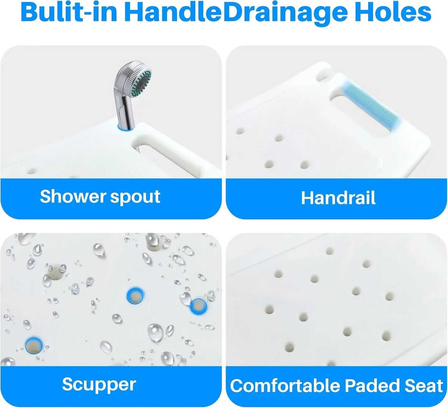 Bathing chair Anti-slip for Elderly Pregnant Women. White Aluminum Alloy Adjustable Stool