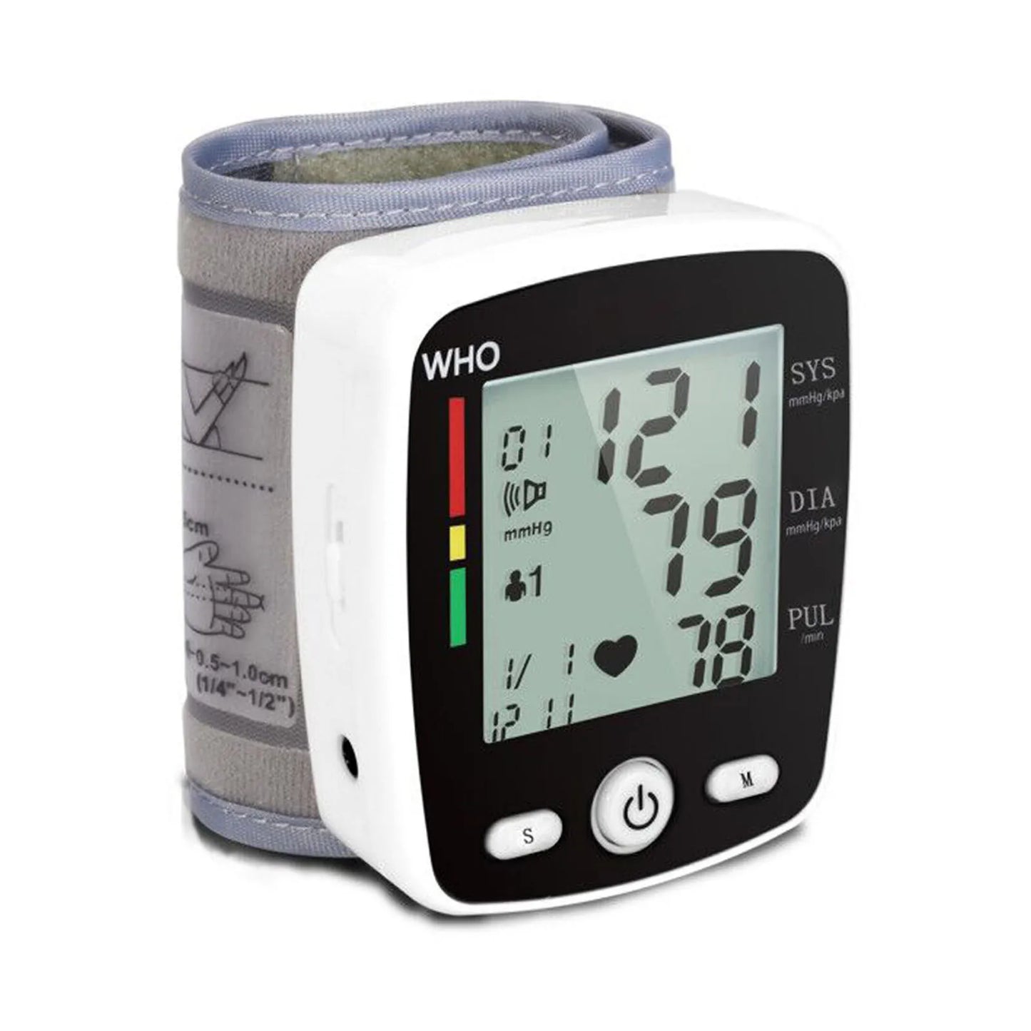 Digital Blood Pressure Monitor Wrist Tensiometer Electronic Sphygmomanometer with LCD, 2 X 90 Memory Rechargeable