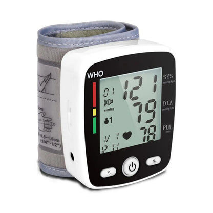 Digital Blood Pressure Monitor Wrist Tensiometer Electronic Sphygmomanometer with LCD, 2 X 90 Memory Rechargeable