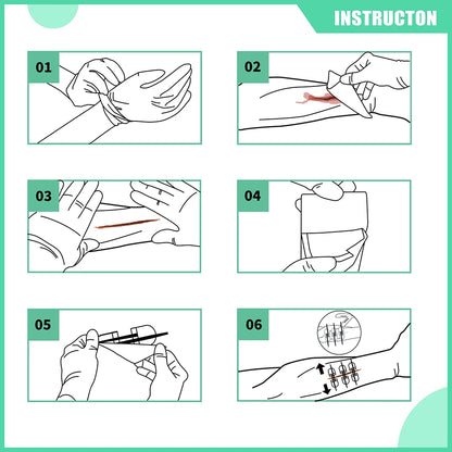 RESCUE Zip Stitch 6pcs with Wound Dressings, Wound Closure Strips,