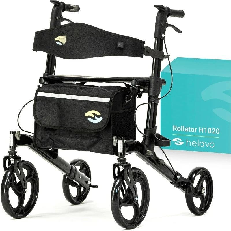 Premium Foldable Rollator with Seat, 10“ Large Front Wheels, 25.2“ Width - Uniquely Adjustable Aluminum Rolling Walker fo