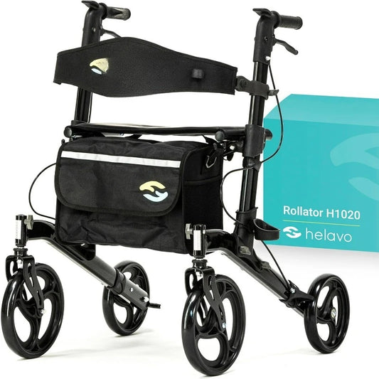 Premium Foldable Rollator with Seat, 10“ Large Front Wheels, 25.2“ Width - Uniquely Adjustable Aluminum Rolling Walker fo