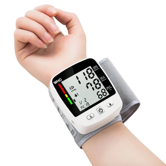 Digital Blood Pressure Monitor Wrist Tensiometer Electronic Sphygmomanometer with LCD, 2 X 90 Memory Rechargeable