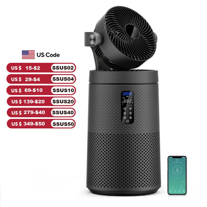 Air Purifiers Fan for Home With 2-In-1 Air Circulator Fan System & Smart WIFI
