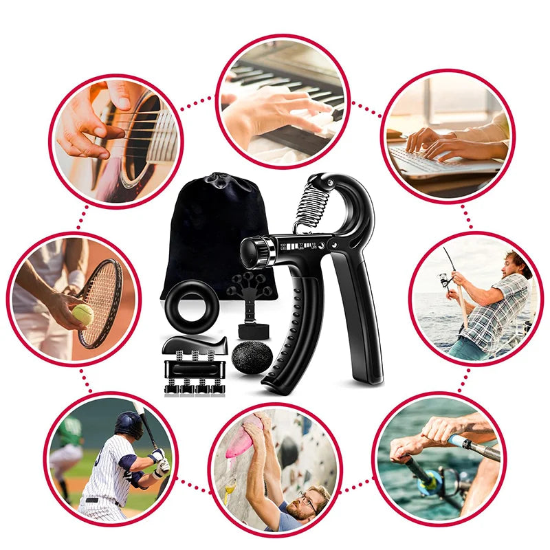 Adjustable Hand Gripper Kit (5-in-1) - Forearm & Finger Exercise, Stress Relief Ball