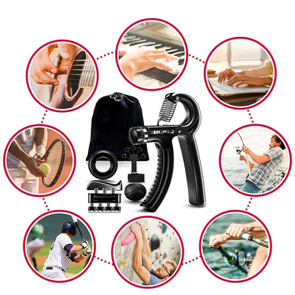 Adjustable Hand Gripper Kit (5-in-1) - Forearm & Finger Exercise, Stress Relief Ball