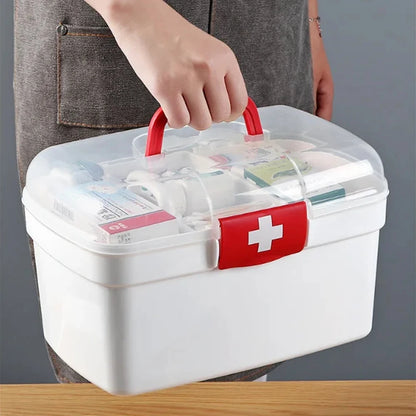 1PCS 2-Tier Medicine Organizer Box with Locking Lid – Portable First Aid Kit