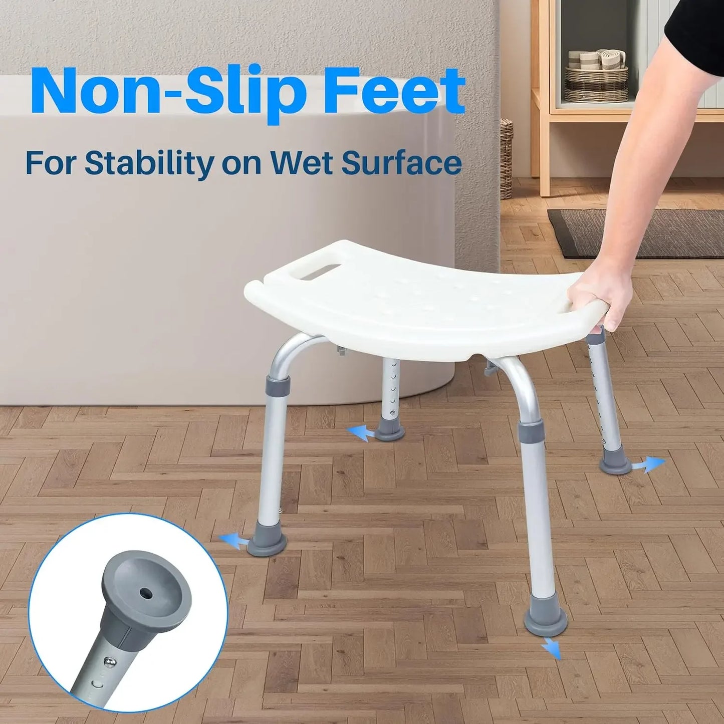 Bathing chair Anti-slip for Elderly Pregnant Women. White Aluminum Alloy Adjustable Stool