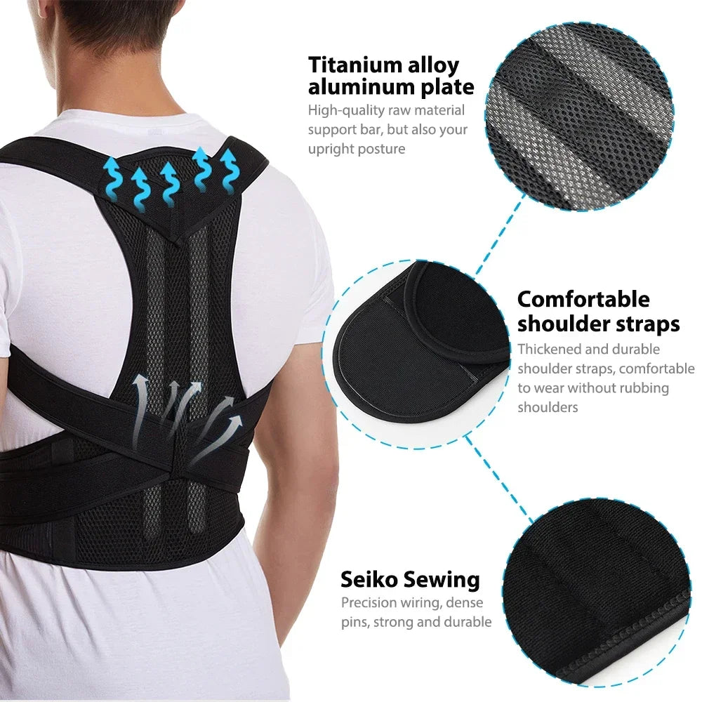 Back Brace Posture Corrector Belt and Lumbar Support, Adjustable Shoulder Posture Support for Improve Scoliosis