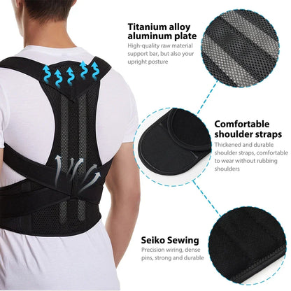 Back Brace Posture Corrector Belt and Lumbar Support, Adjustable Shoulder Posture Support for Improve Scoliosis
