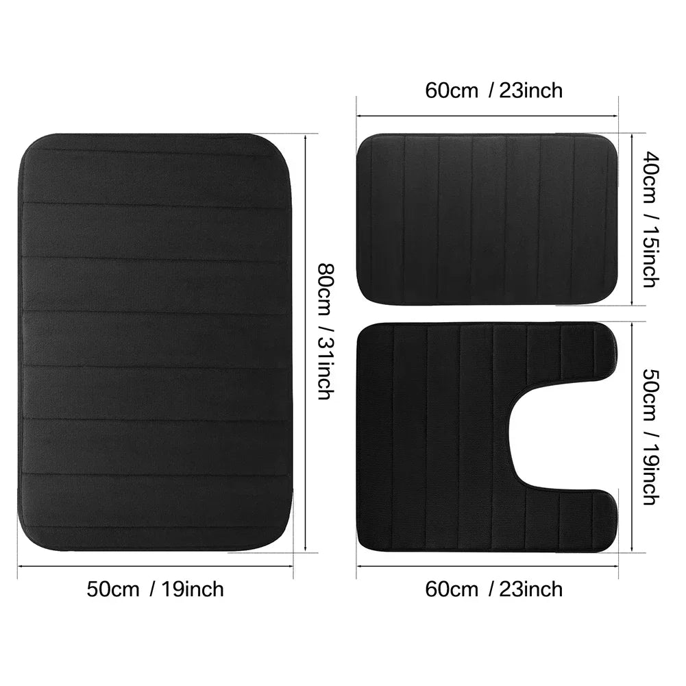 Black Memory Foam Bathmat Soft Comfortable Super Water Absorption Non-Slip Thick Machine Washable Easy to Dry