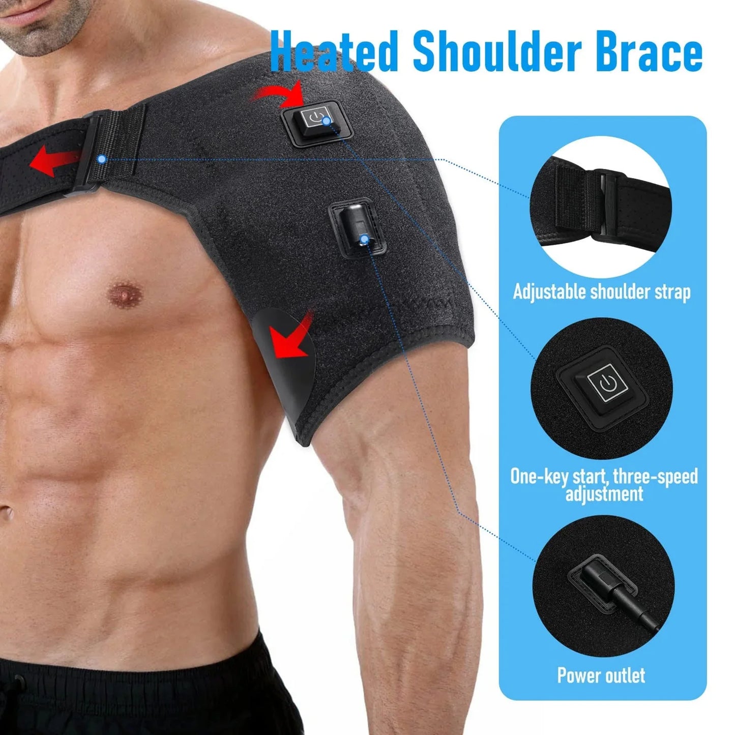 USB Heated Shoulder Brace Rotator Cuff Support Pain Relief Adjustable Left/Right