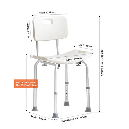 Shower Chair Adjustable Height Bench Bath Chair for Elderly Disabled Shower Chair supports 400/350lb
