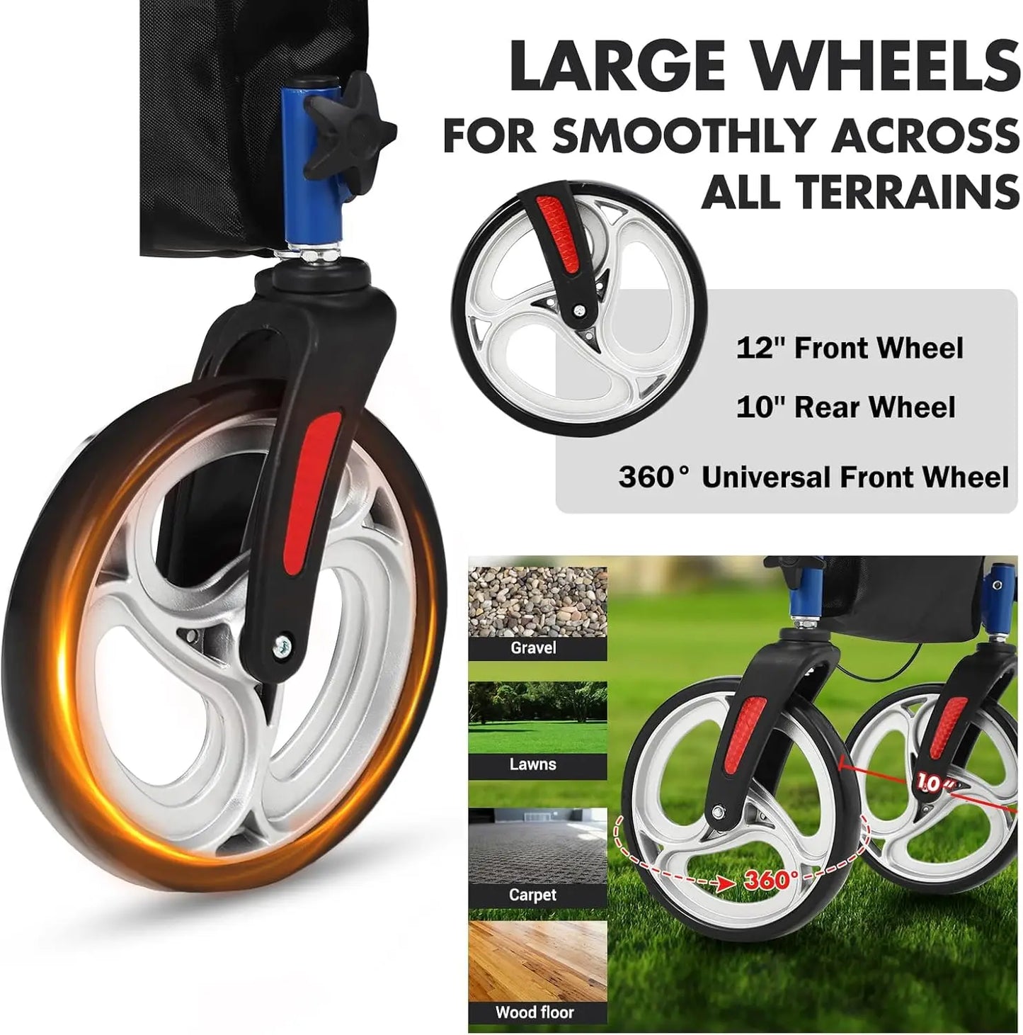 2-in-1 Folding Walker & Wheelchair for Seniors, 300lbs Capacity Rollator with All-Terrain Wheels, Shock Absorption, Dual Brake S