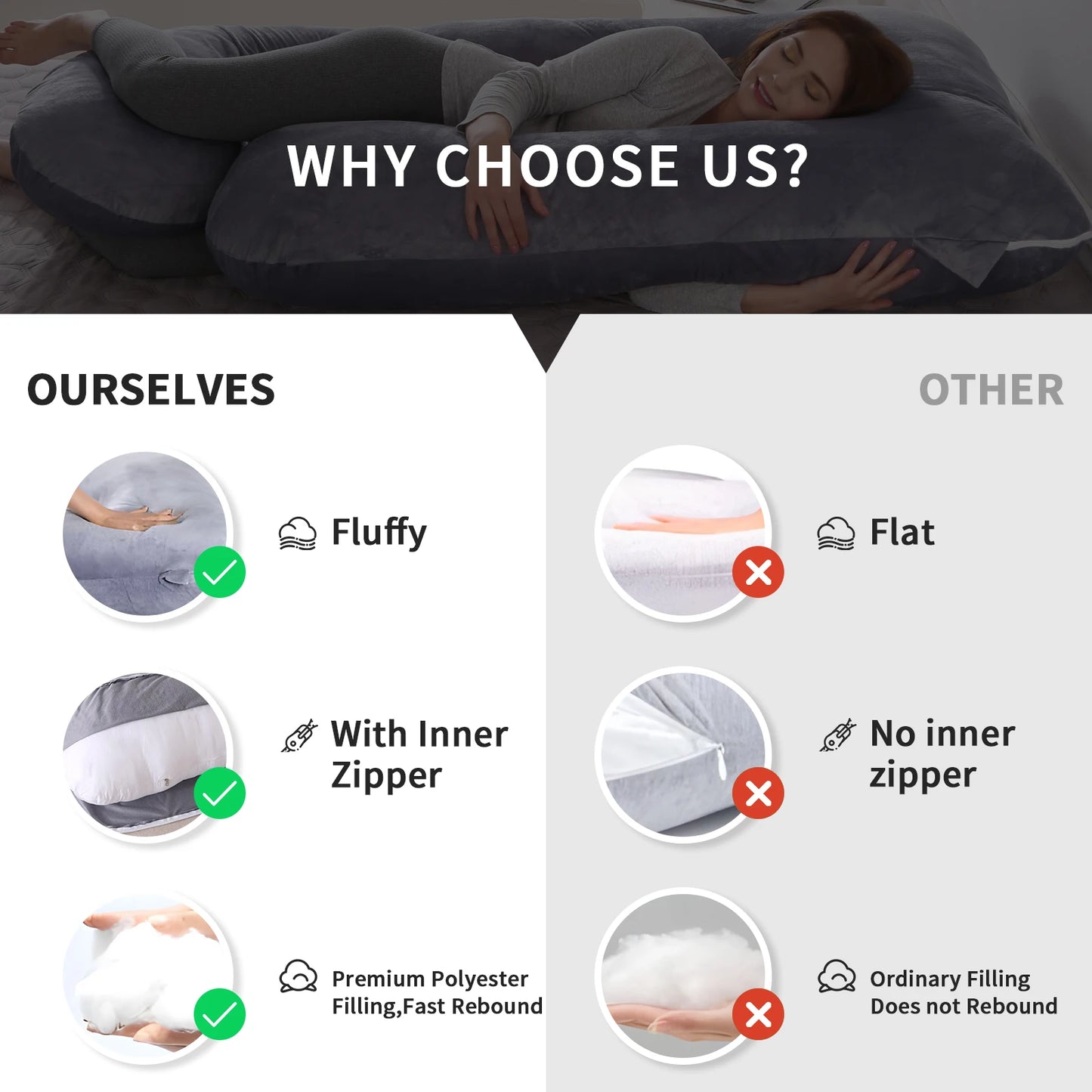 G Shaped Full Body Maternity Pillow with Removable Cover - Support for Belly for Pregnant Women