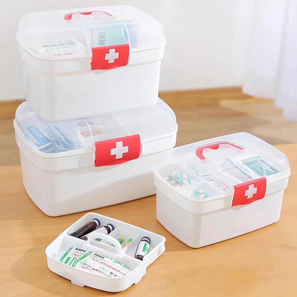 1PCS 2-Tier Medicine Organizer Box with Locking Lid – Portable First Aid Kit