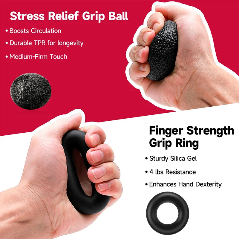 Adjustable Hand Gripper Kit (5-in-1) - Forearm & Finger Exercise, Stress Relief Ball