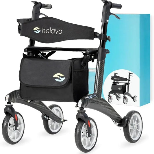 Wheel Rollator Walker for Seniors - Lightweight (12.3 lbs), 25.2" Width, 300 lbs Capacity, 8" Wheels, Foldable
