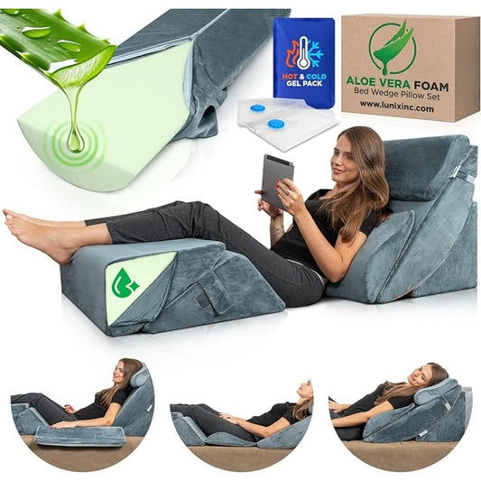 BEST -6pcs Orthopedic Bed Wedge Pillow Set, Post Surgery Aloe Vera Memory Foam